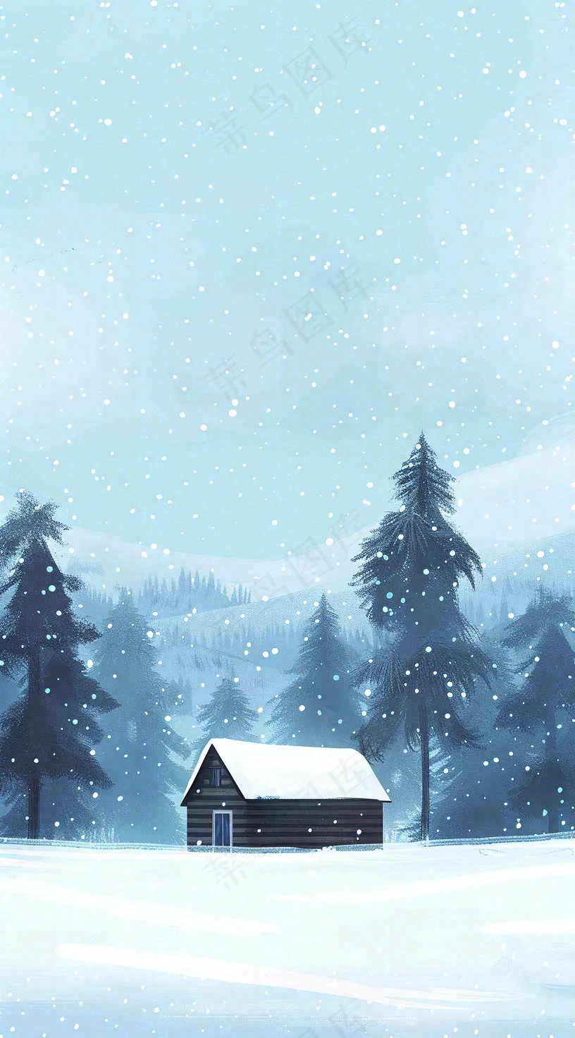 冬天白雪覆盖寒冷唯美雪景大寒插画背景