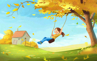 秋天插画风景处暑背景