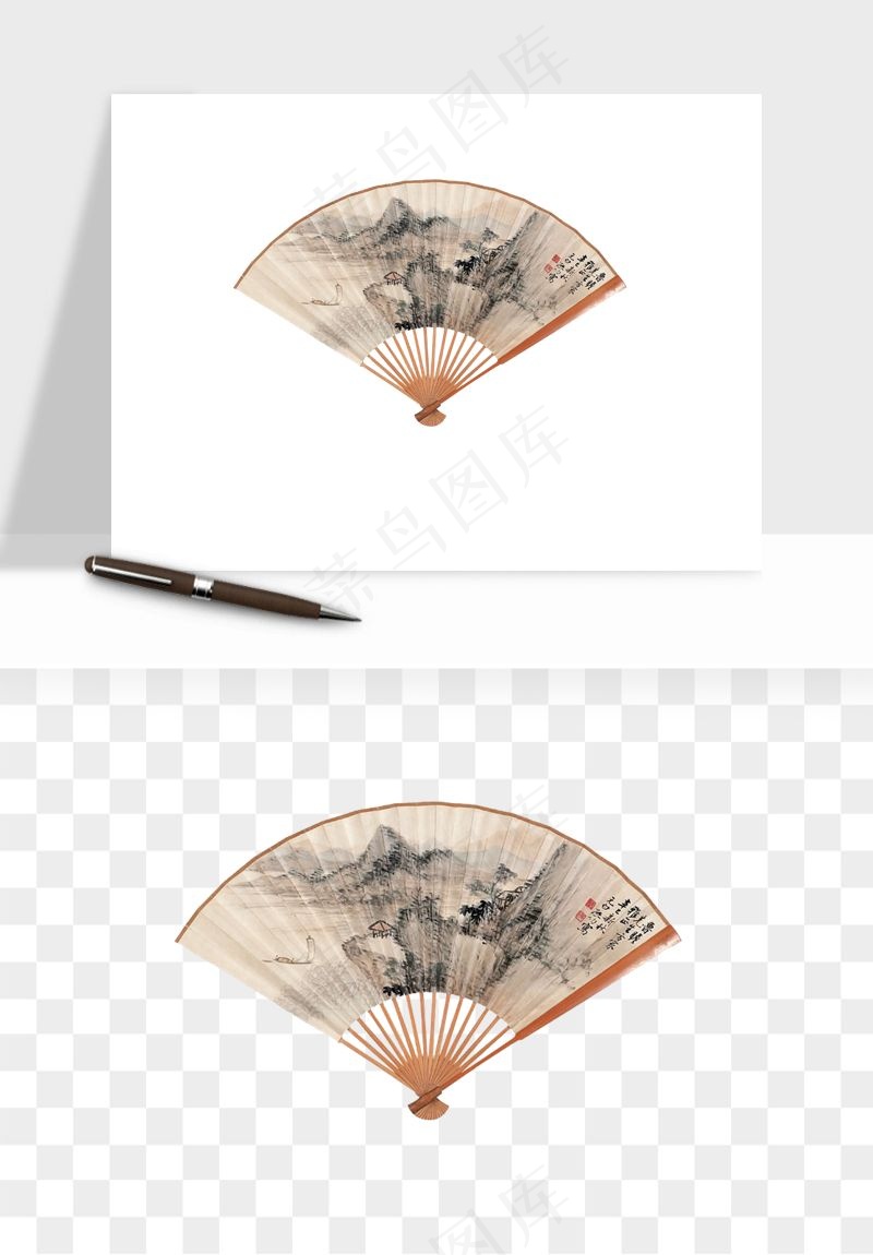 古风扇子元素png免抠