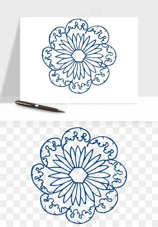 青花瓷花纹花卉图案png免抠