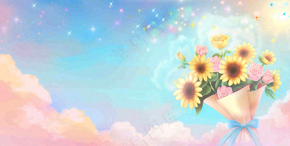 教师节花束向日葵礼物插画背景