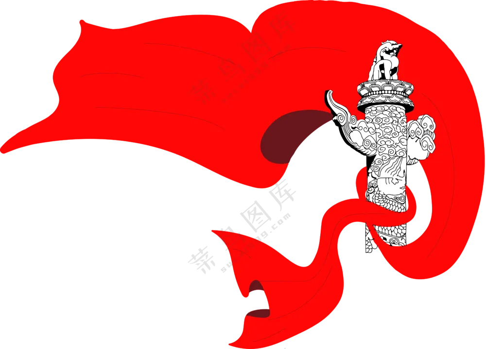 红绸子缠绕的素描华表创意免抠图片