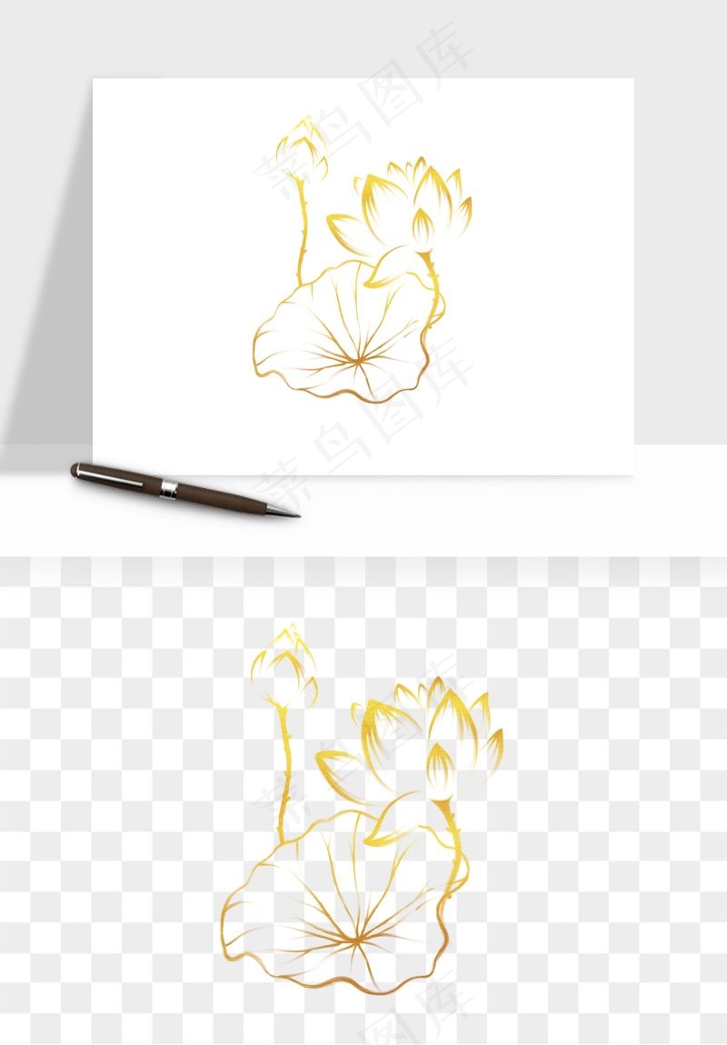 线描荷花莲花线条png免抠