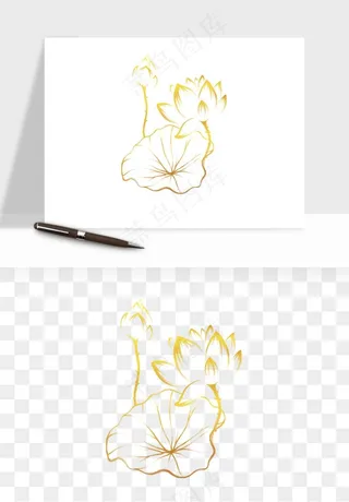 线描荷花莲花线条png免抠