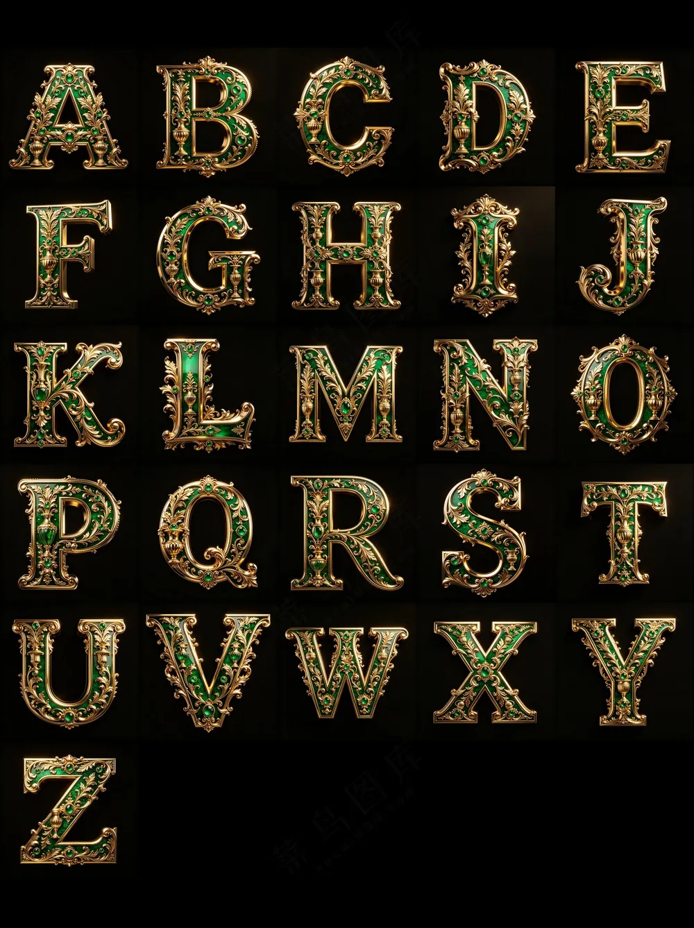 3D巴洛克金属风格3D艺术字英文字母A-Z04