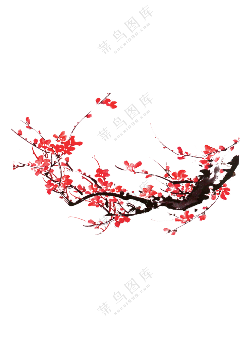 水墨绘画创意红色梅花PNG免抠图片