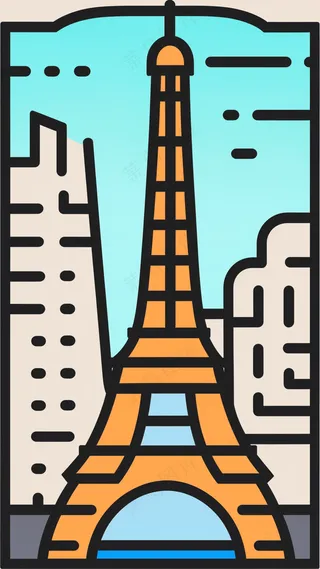 埃菲尔铁塔 抽象粗线条简笔风景画