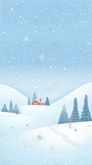 冬天白雪覆盖寒冷唯美雪景大寒插画背景