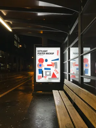 公交站台海报样机地铁车站广告灯箱-5