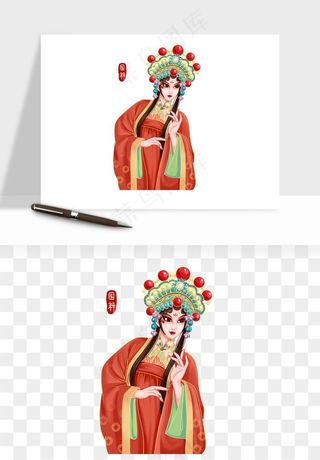 手绘国潮女性人物插画png免抠