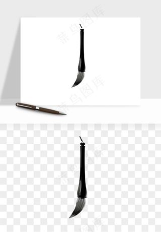 中式砚台毛笔书法png免抠