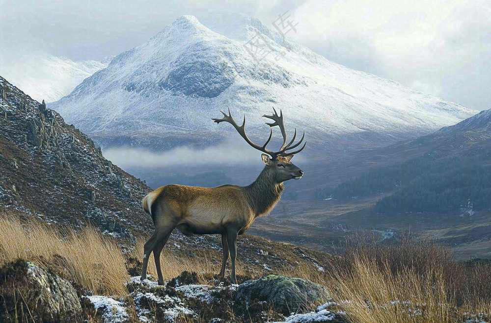 鹿动物山间草原的鹿摄影图