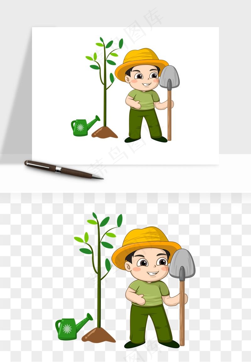 手绘植树节挖土人物png免抠
