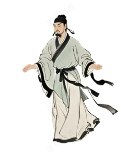 免抠中国风水墨画行走人物
