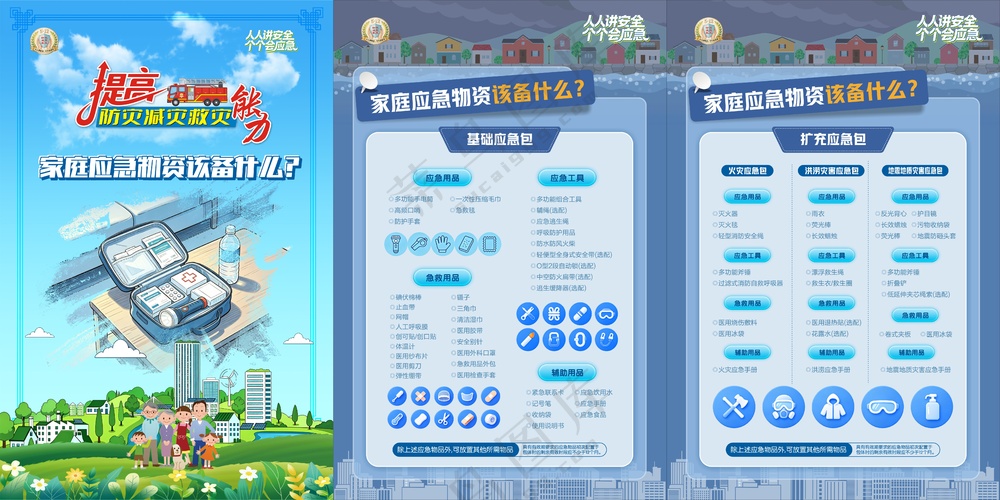 防灾减灾应急物资备什么海报