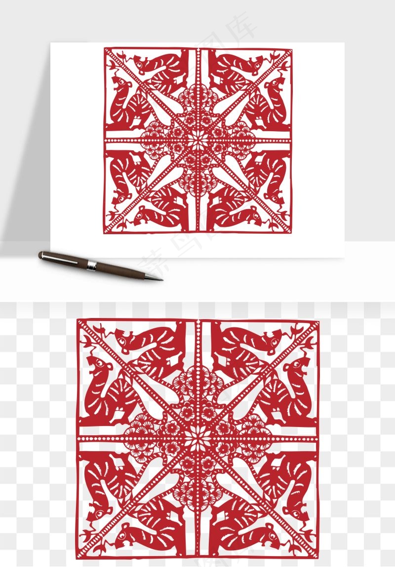 传统窗花剪纸图案png免抠