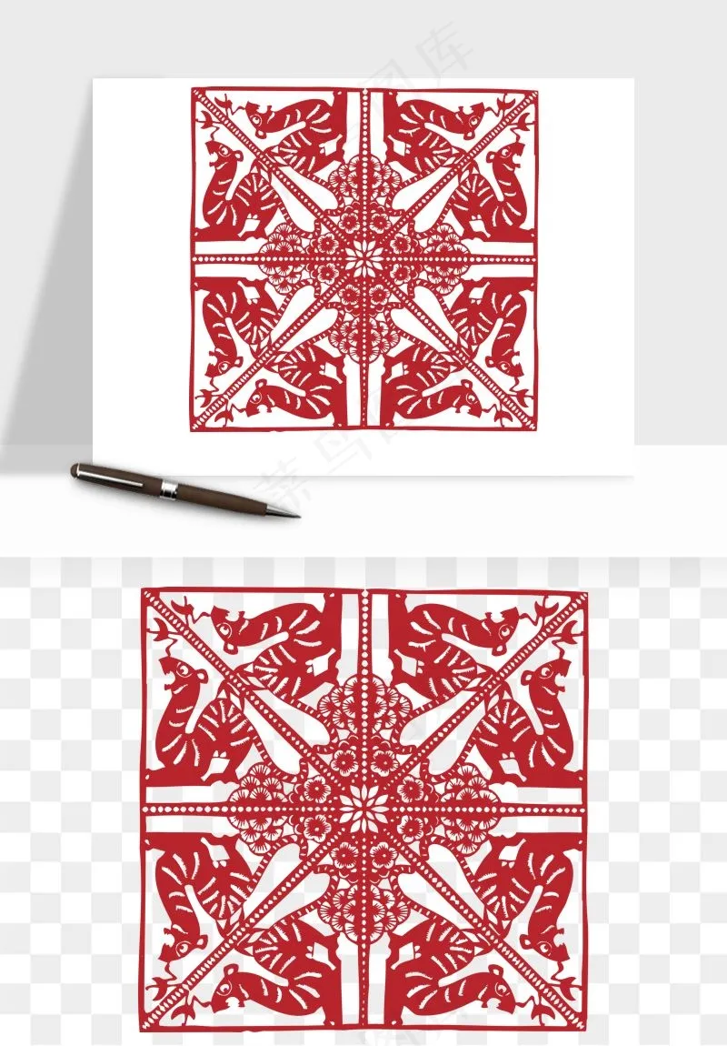 传统窗花剪纸图案png免抠