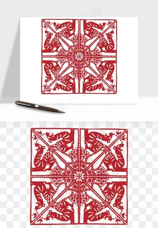 传统窗花剪纸图案png免抠