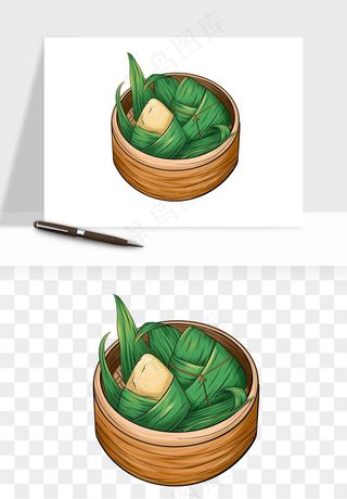 国潮粽子手绘肉粽png免抠