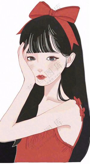 红色裙子的少女美丽卡通插画免抠