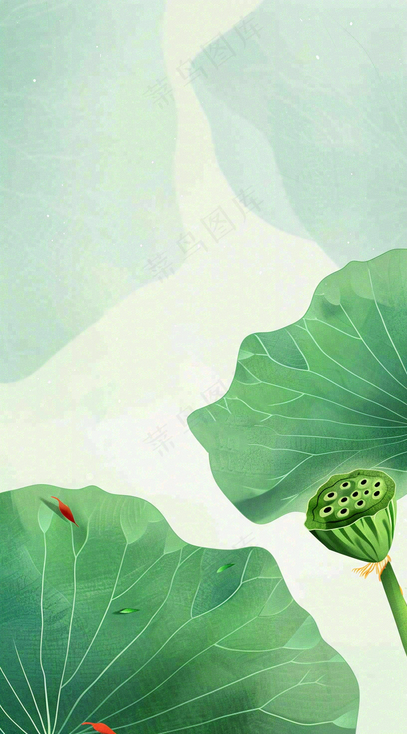 夏天荷花荷叶清凉小清新淡雅立夏夏至暑插画背景