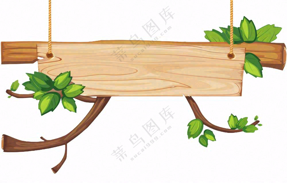 木板标题板块大树卡通插画免抠