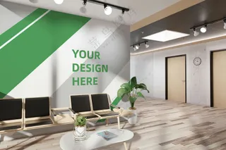 办公室内logo标志企业文化墙形象墙贴图样机PSD模板(2)