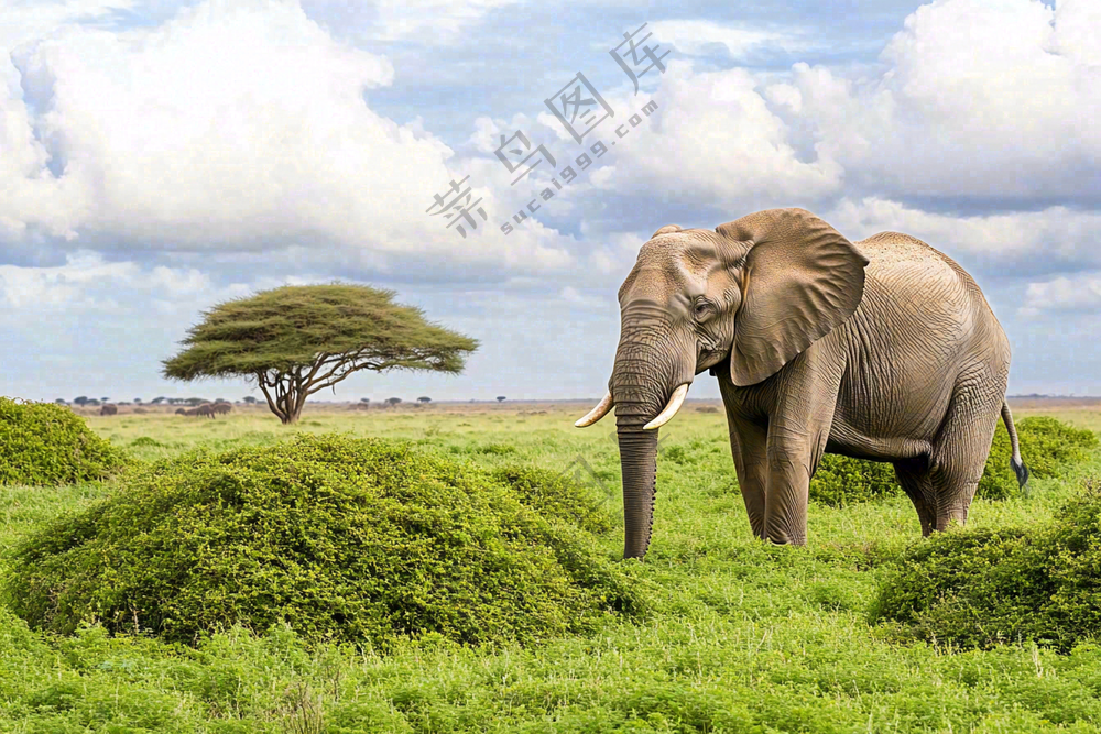 非洲大草原大象象群野生动物保护动物摄影图