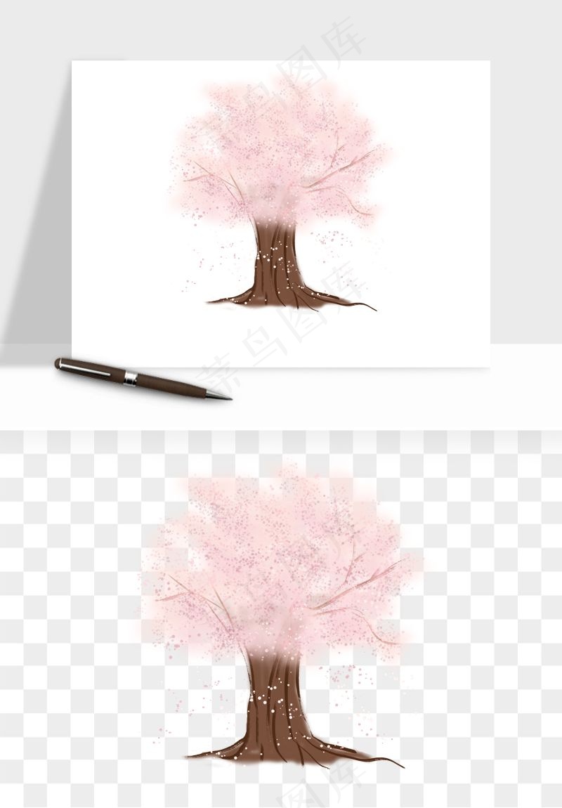手绘樱花树png免抠