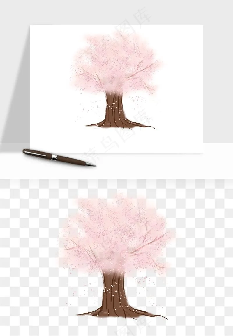手绘樱花树png免抠