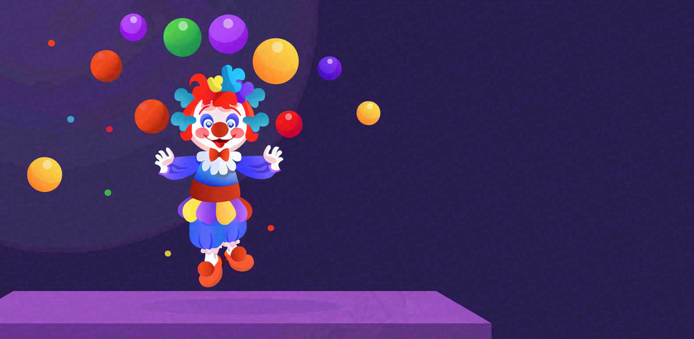 马戏团小丑表演开心紫色卡通搞怪愚人节插画背景