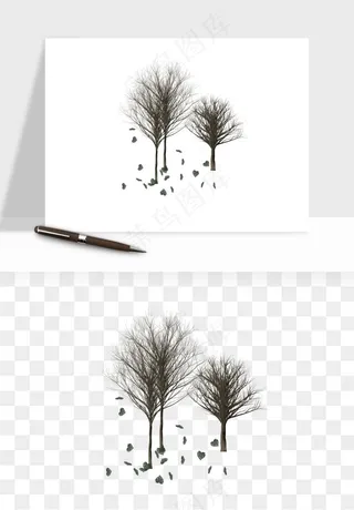 雪树枯树冬天树木png免抠