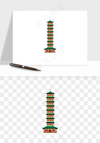 国潮高塔古塔楼建筑png免抠
