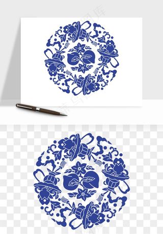 青花瓷花纹花卉图案png免抠