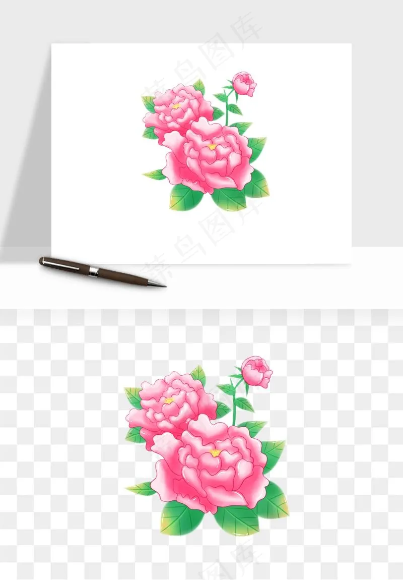 手绘国潮牡丹花花卉图案png免抠