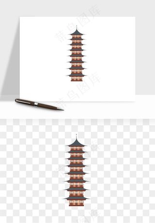 国潮高塔古塔楼建筑png免抠