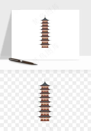 国潮高塔古塔楼建筑png免抠