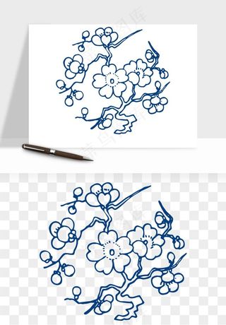 青花瓷花纹花卉图案png免抠