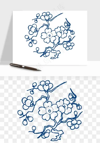 青花瓷花纹花卉图案png免抠