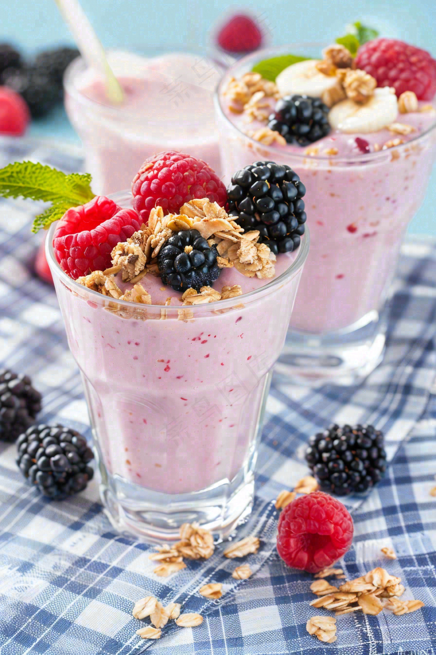 夏日饮品酸奶莓果美食摄影图