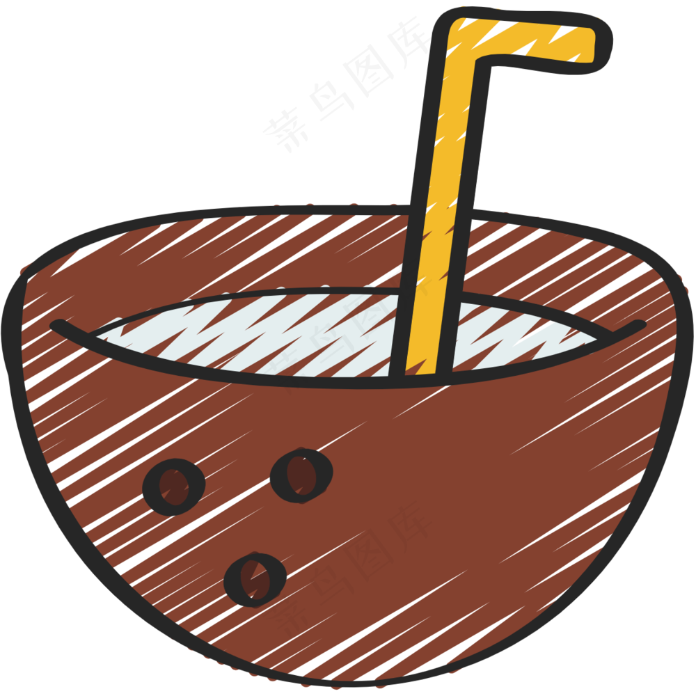 椰子饮料 铅笔手绘图标icon