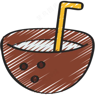 椰子饮料 铅笔手绘图标icon