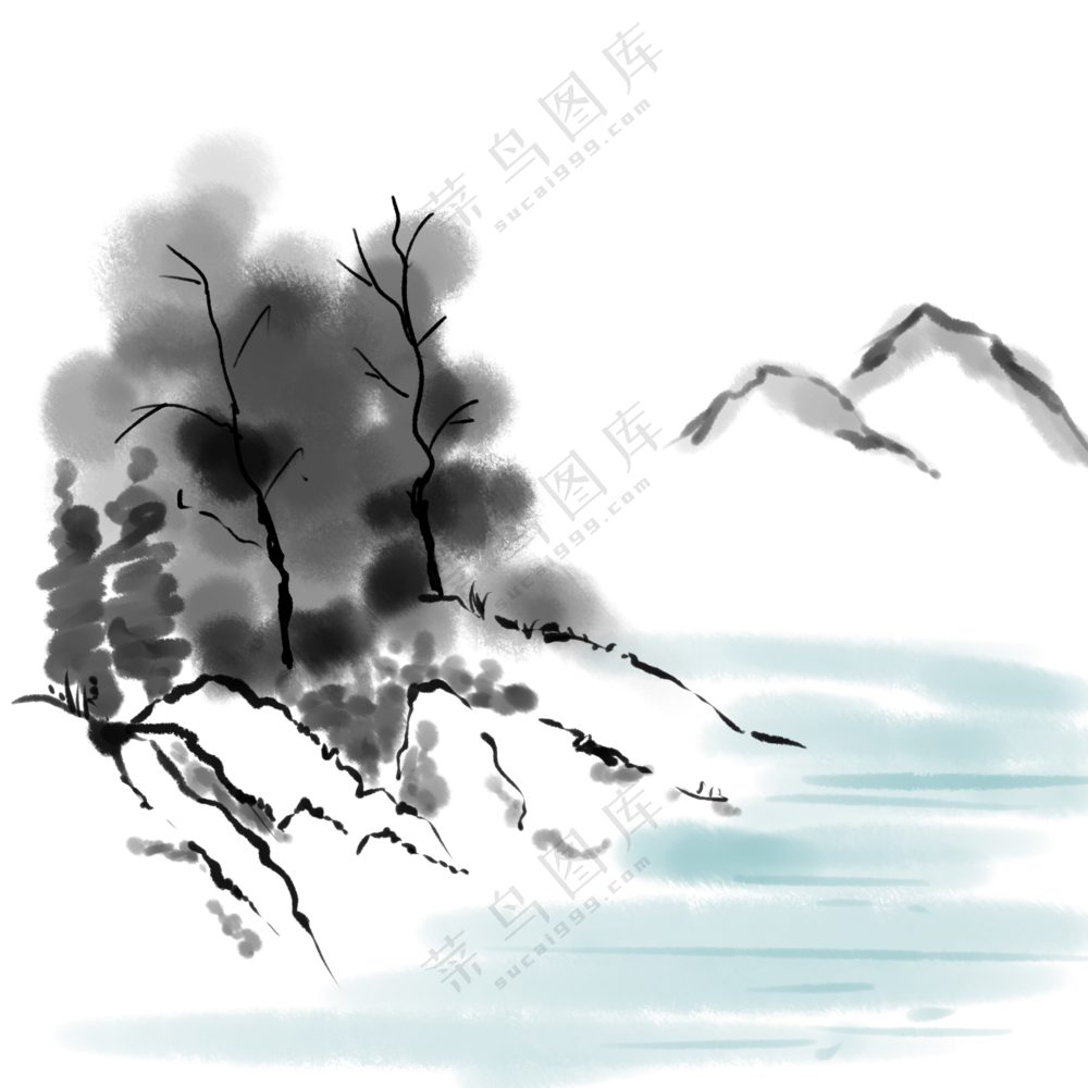 水墨远山意境写意山水画面(176)3000x3000