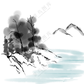 水墨远山意境写意山水画面(176)3000x3000