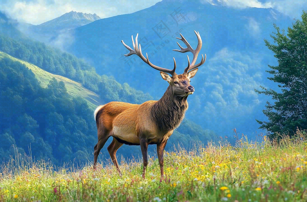 鹿动物山间草原的鹿摄影图