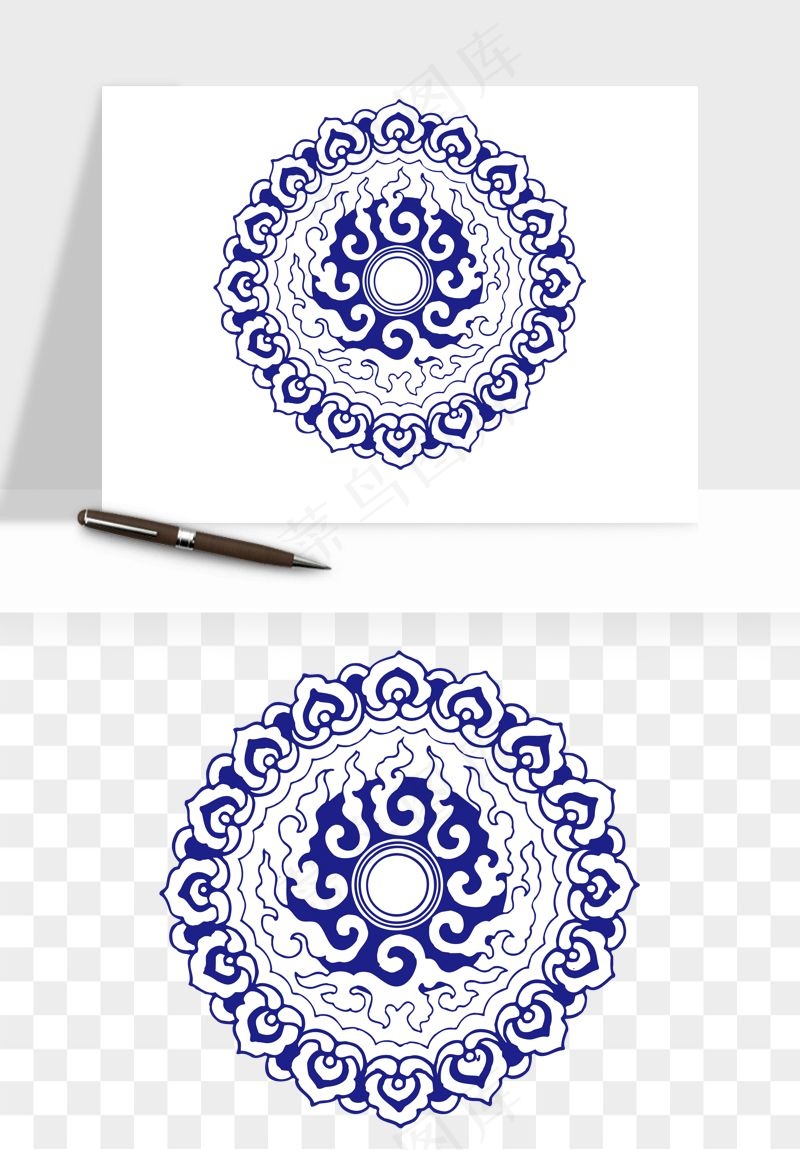 青花瓷花纹花卉图案png免抠