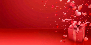 红色爱心礼盒浪漫妇女节情人节七夕插画背景