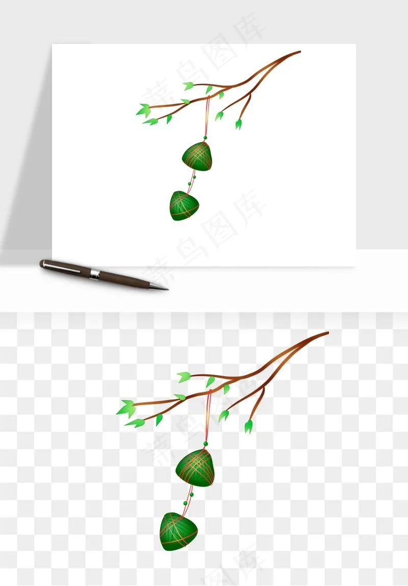 国潮粽子手绘肉粽png免抠