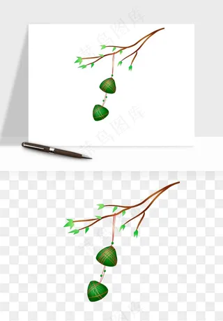 国潮粽子手绘肉粽png免抠