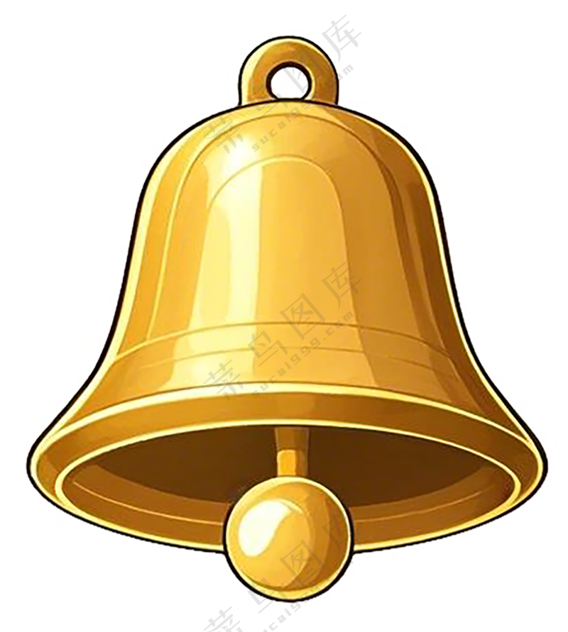 铃铛，插画风格，黄铜材质，免抠图